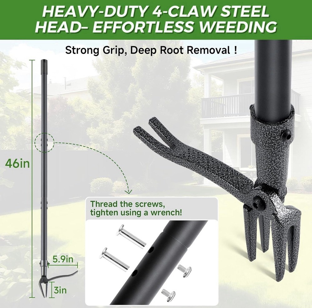 Weed Puller Stand Up Weed Puller Tool with Steel Long Handle & 4 Claw Steel Head