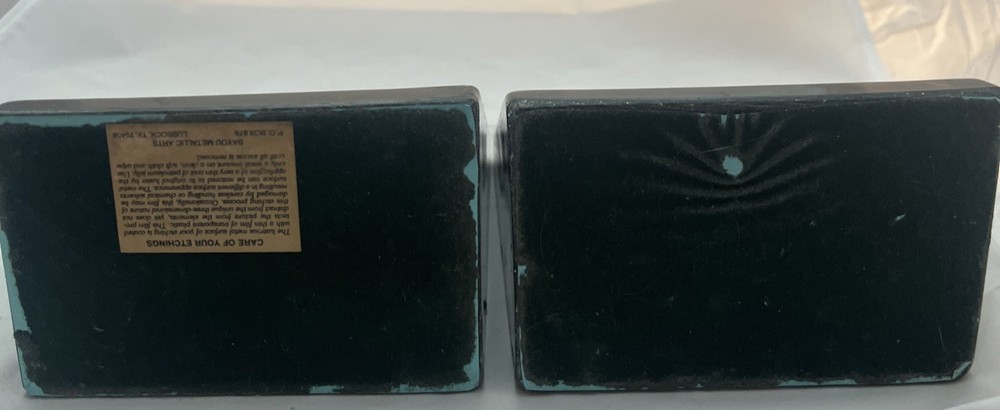 Bookends Black Marble With Windmills Etched On Metal Signed Terrell E. O’Brien