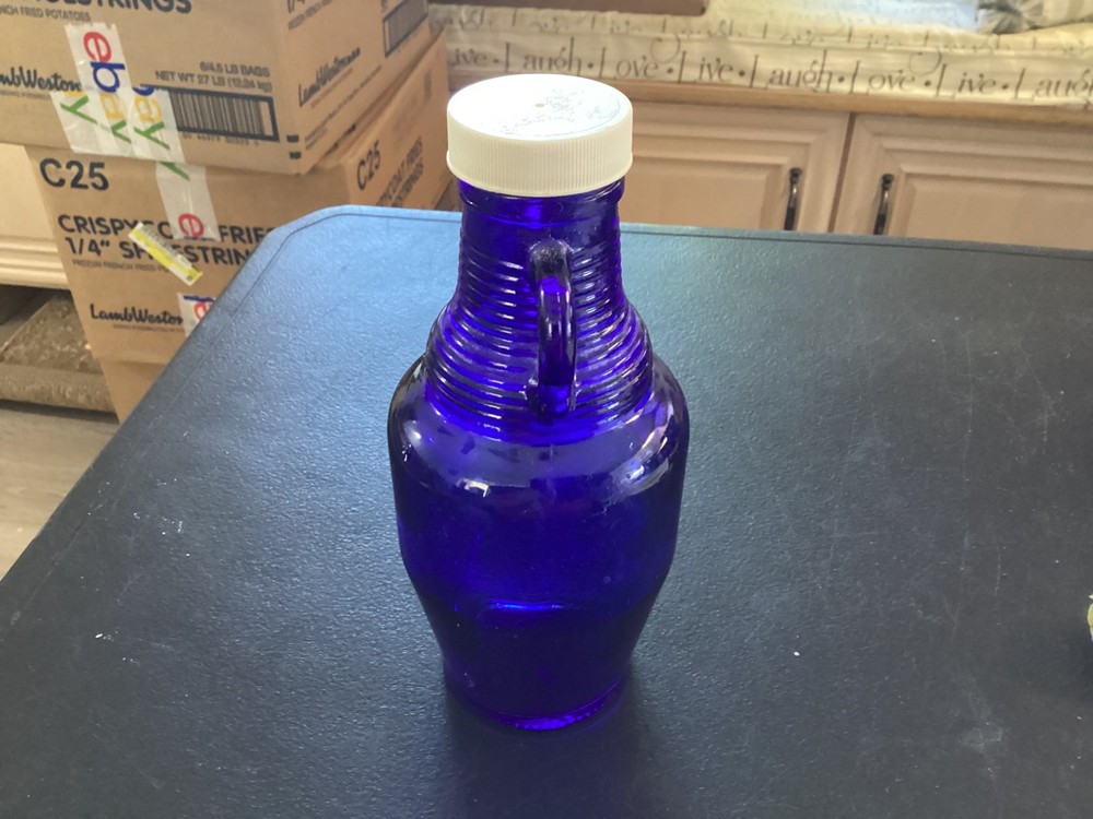Cobalt Blue 2 Handled Blue Luna Cafe Glass Bottle