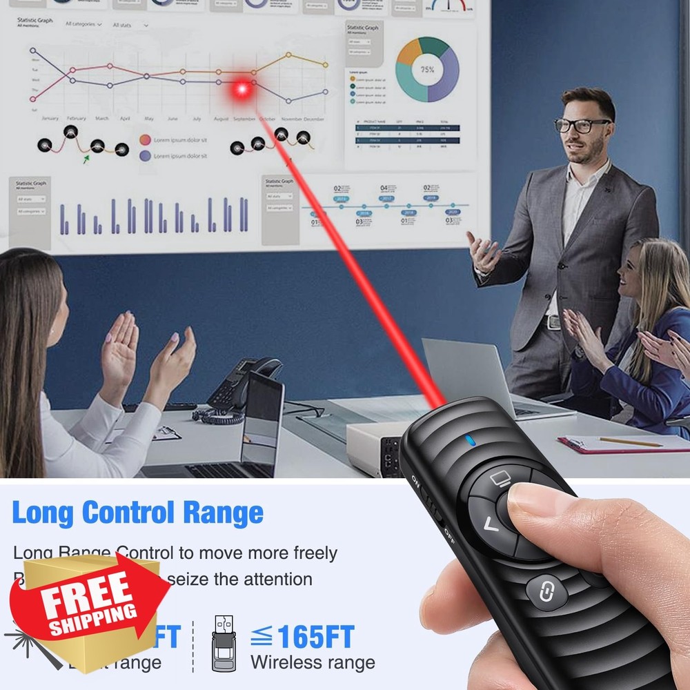 USB C Wireless Presentation Clicker 2.4GHz PPT Slide Pointer Mac Laptop