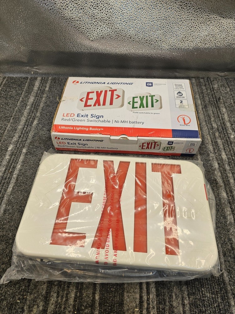 (QTY 2) Lithonia Lighting Contractor Select Switch Hardwired LED White Exit Sign
