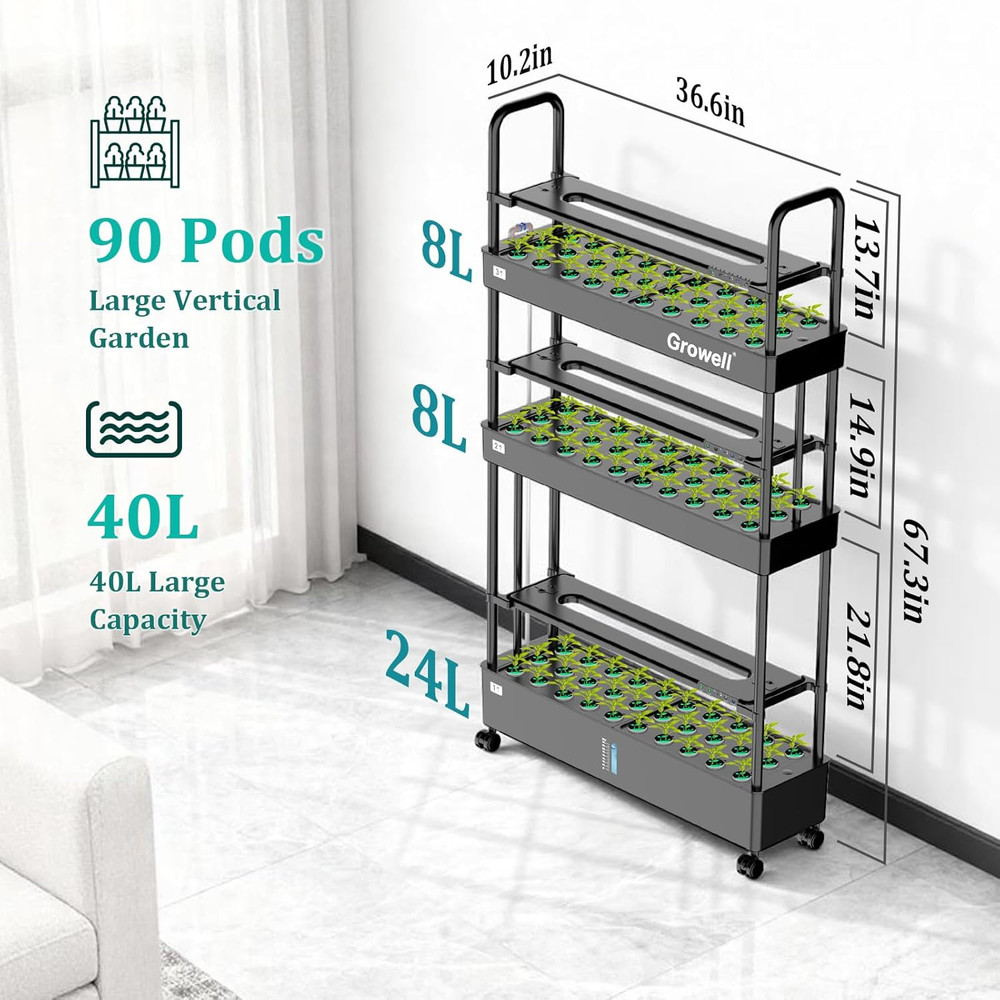 90-Pod Hydroponics Growing System, Large Vertical Hydroponic Garden with Smart F