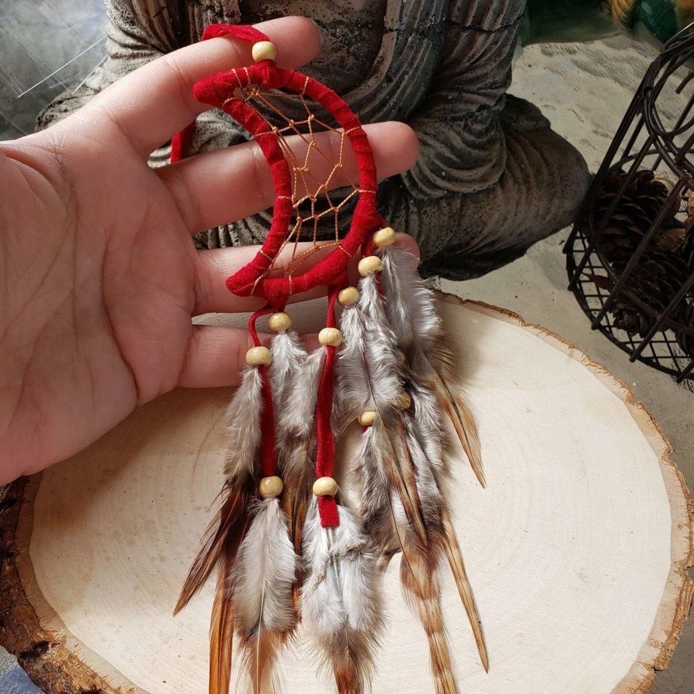 Crescent Moon Dream Catcher with feathers & Beads
