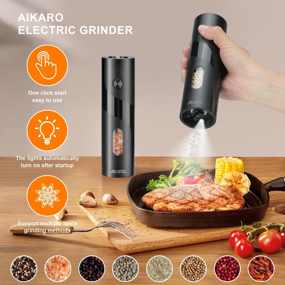 - Salt and Pepper Mill Automatic Spice Grinder, Rechargeable (Set)