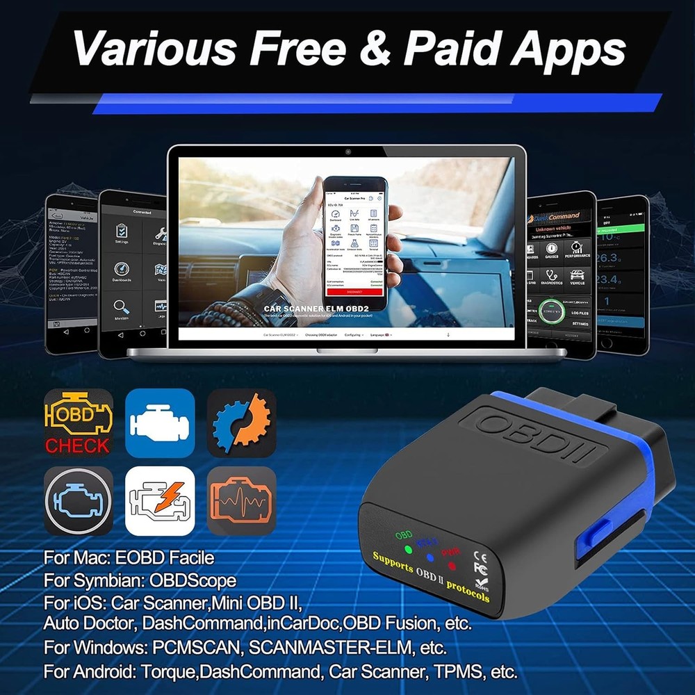 OBD2 Bluetooth 4.0 Scanner Car Code Reader for iPhone iOS Black&Blue