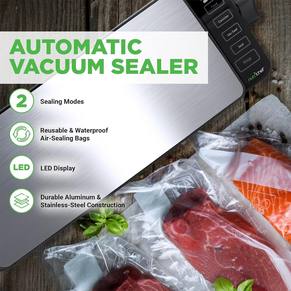 NutriChef PKVS35STS Automatic Food Vacuum Sealer System (Open Box)