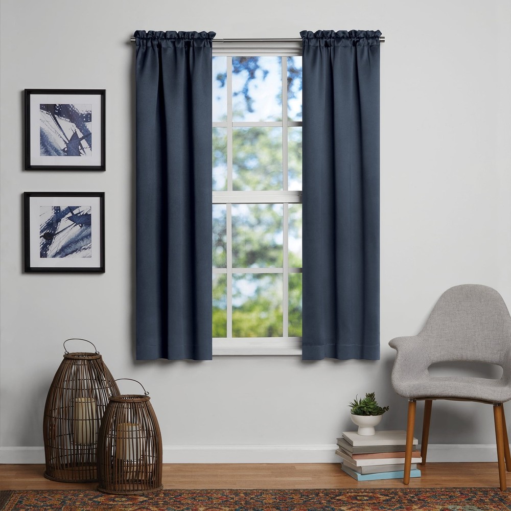 Solid Blackout Curtain Panel Pair Set of 2 Blue Quartz 30”W x 63”L