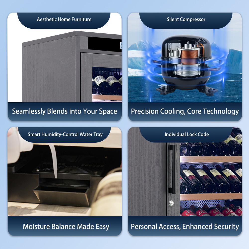 69 Bottles Touch Screen Display Constant Temperature Grape Wine Cooler,Black