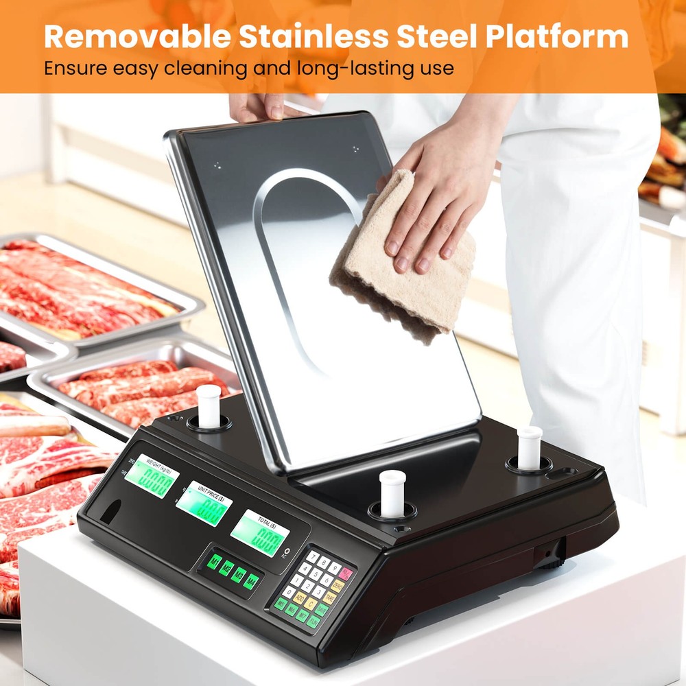 88lb Price Computing Scale with Counting Function, Stainless Steel Platform