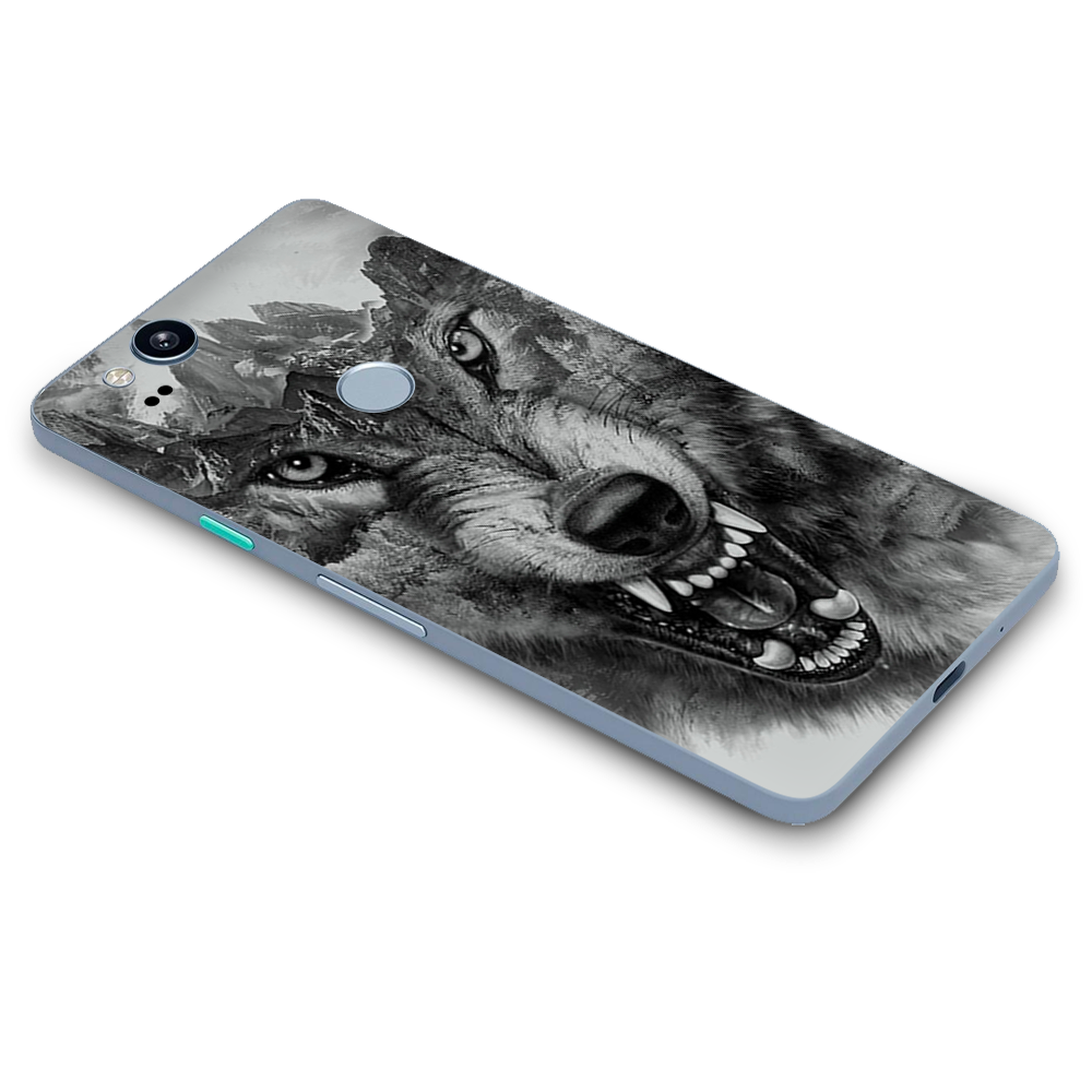 Google Pixel 2 Skins Decal Wrap Angry Wolf Growling Mountains