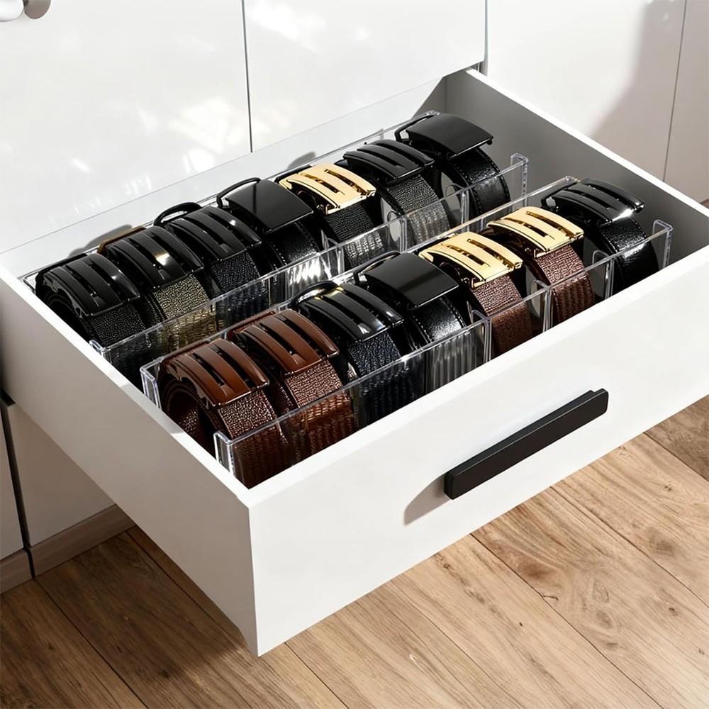 Acrylic Belt & Tie Organizer Multi-Compartment Clear Display Case Storage Holder