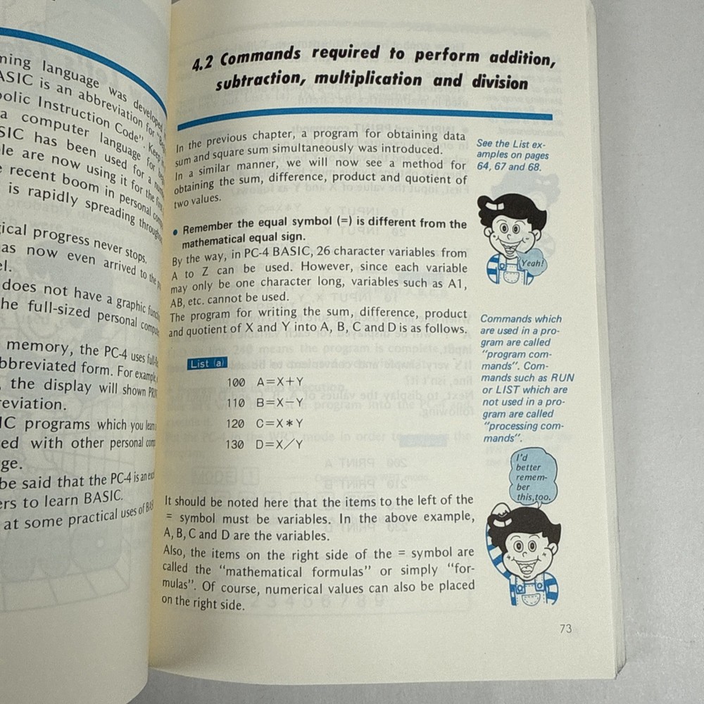 Vintage TANDY Pocket Computer PC-4 Programming Guide 26-3650B