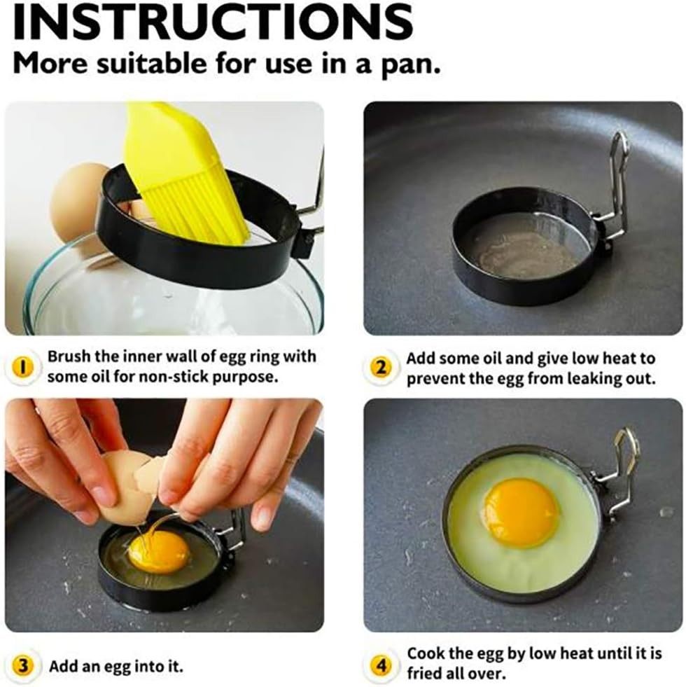 Non-Stick Stainless Steel Egg Ring Set - Perfectly Shaped Eggs, 2-Pack