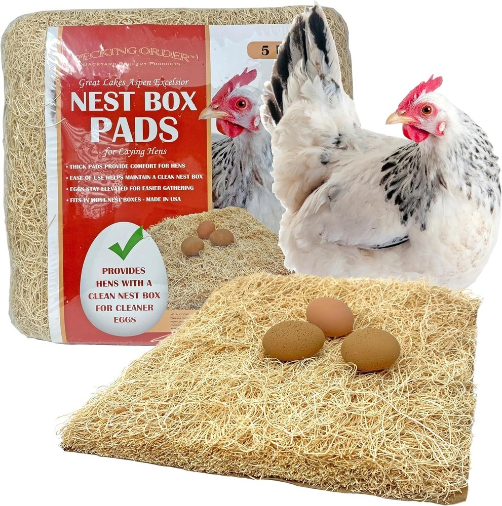 Chicken Nesting Box Pads 13x13, Aspen Excelsior, 5 Pack