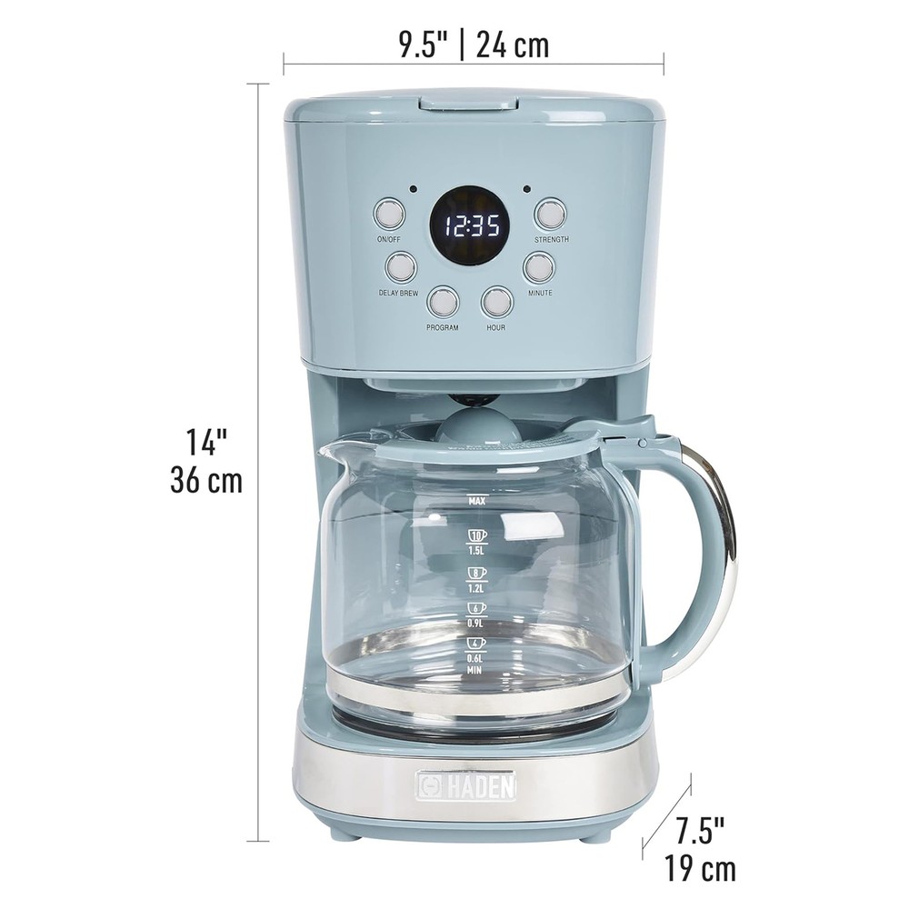 Haden Brighton 12 Cup Programmable Sleek Modern Nautical Coffee Maker, Sky Blue