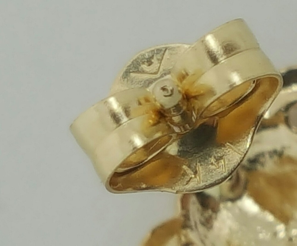 14k Solid Yellow Gold Lion Head Leo Stud Earrings Push Back
