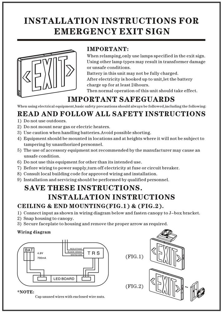 LED Emergency Exit Sign Light - Battery Backup UL 924 Certified 6 Pack Red