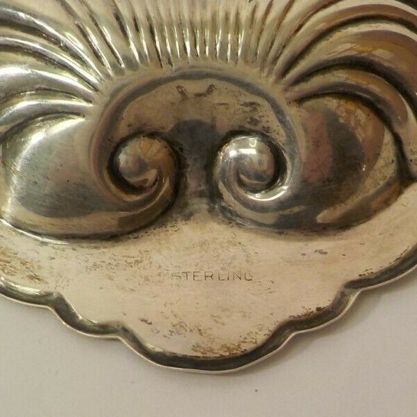 Sterling Silver Embossed Shell Shaped Nut Dish, No Monograms