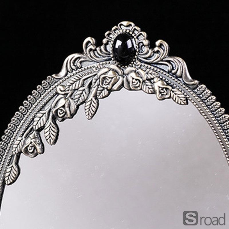 Retro Oval Metal Makeup Mirror, Desktop Vanity Mirror For Dressing Table, Silver