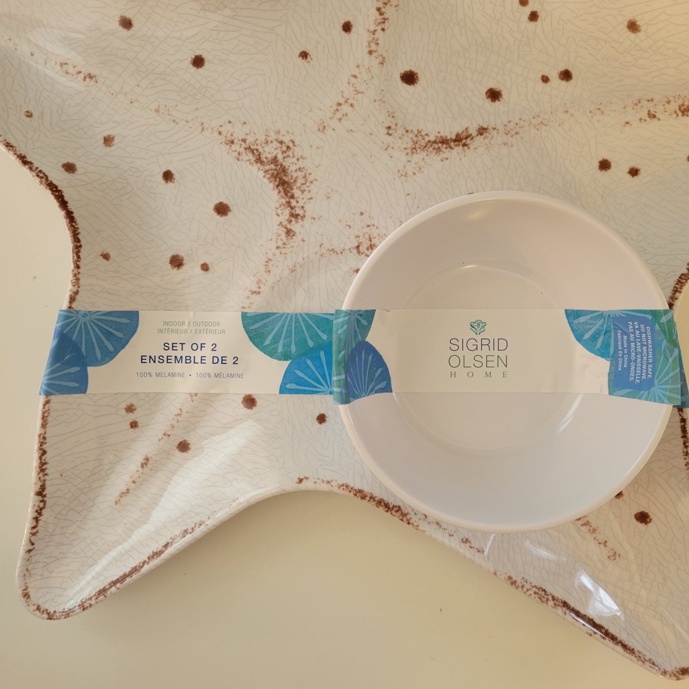 Sigrid Olsen Starfish Shaped Melamine Chip & Dip Serving Platter Combo Set 17"