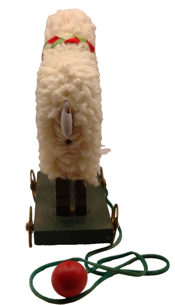 Rustic Miniature Wooden and fFleece Sheep Pull Toy