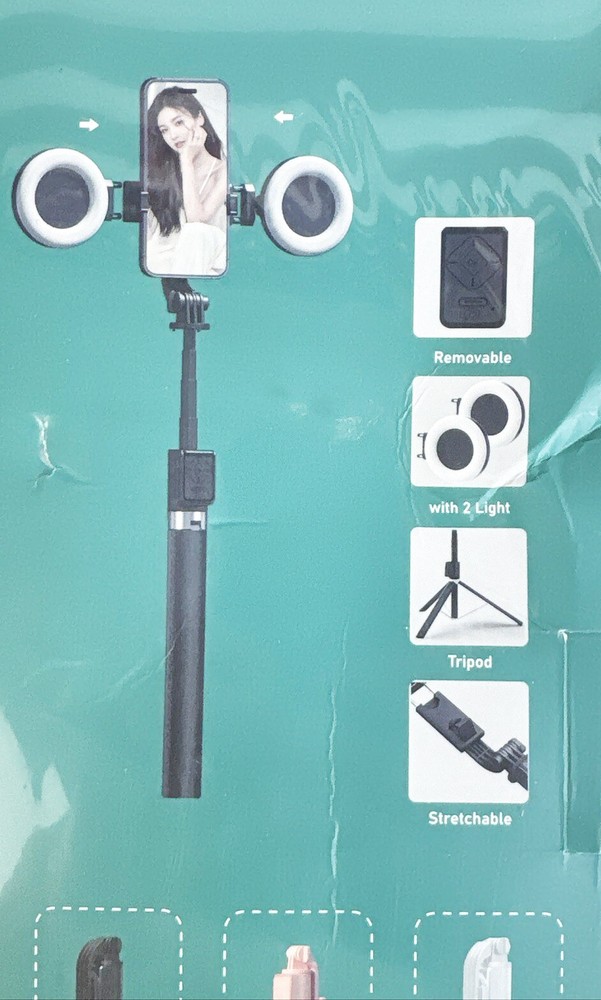 Imoli Selfie Stick Tripod With Remote Control. Bluetooth Stretchable 2 Lights