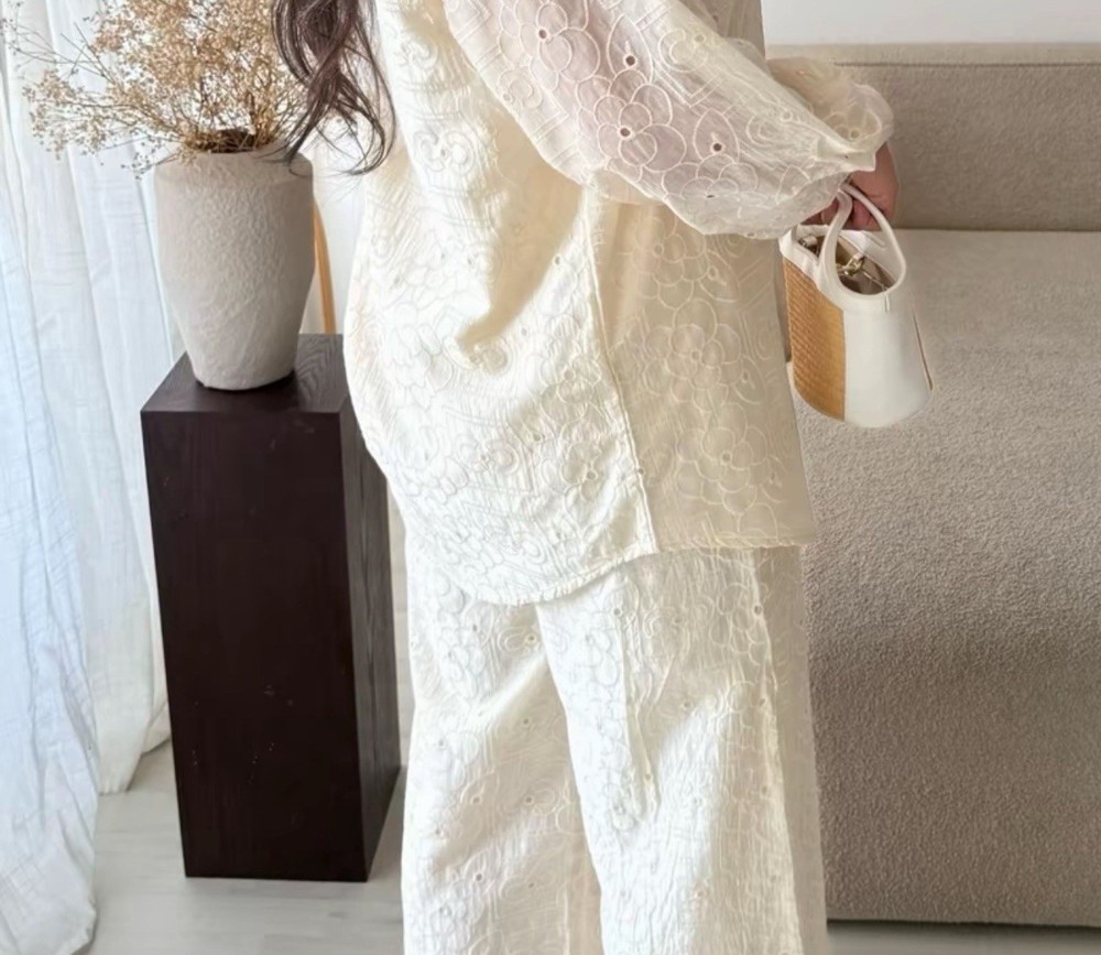 Crochet Style Coord Set In Ivory