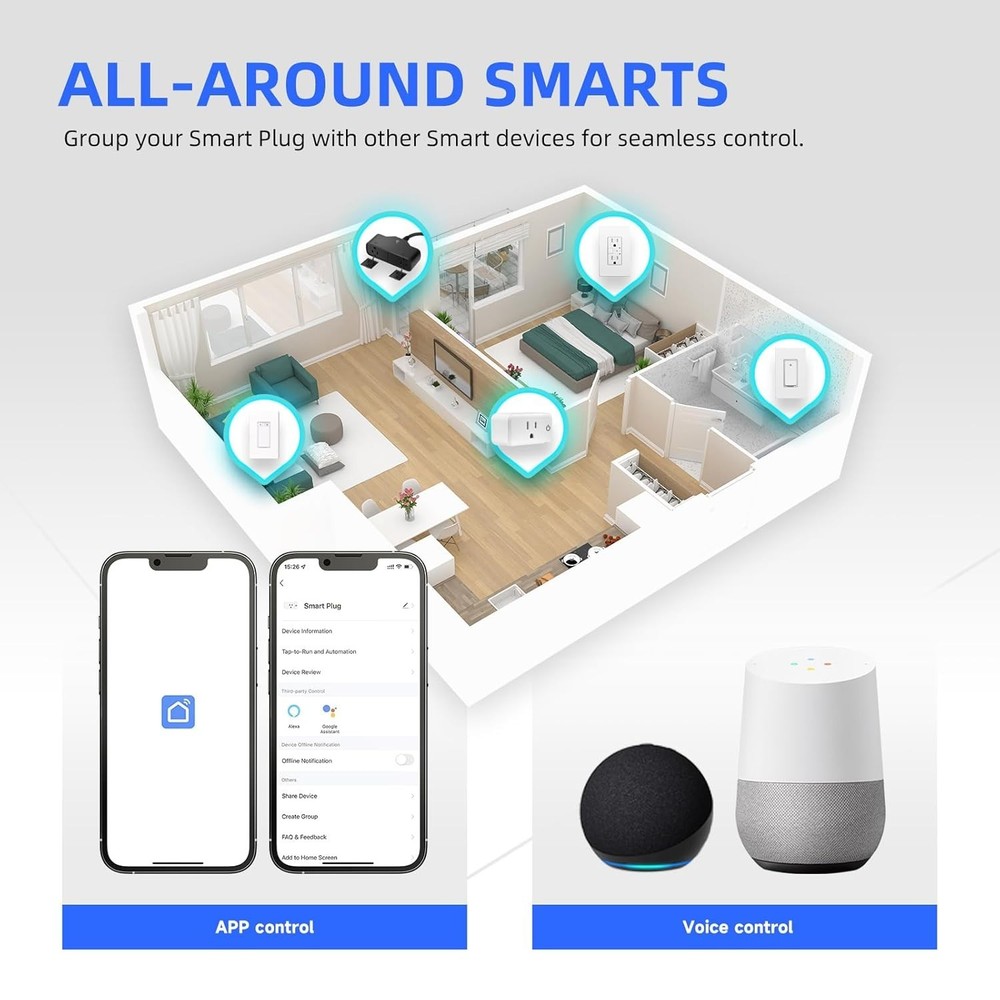 Approved Mini Smart Plugs - Voice-Controlled & Group Sharing Enabled, 2 Pack