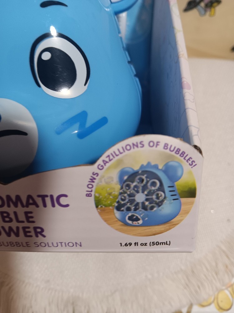 NEW IN BOX CARE BEARS AUTOMATIC BUBBLE BLOWER W/ SOLUTION GRUMPY BEAR 8.25"...