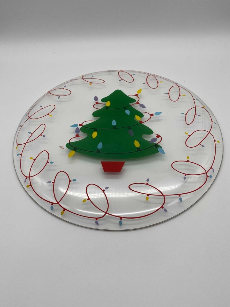 Glass Christmas Tree & Lights Round 13" Platter