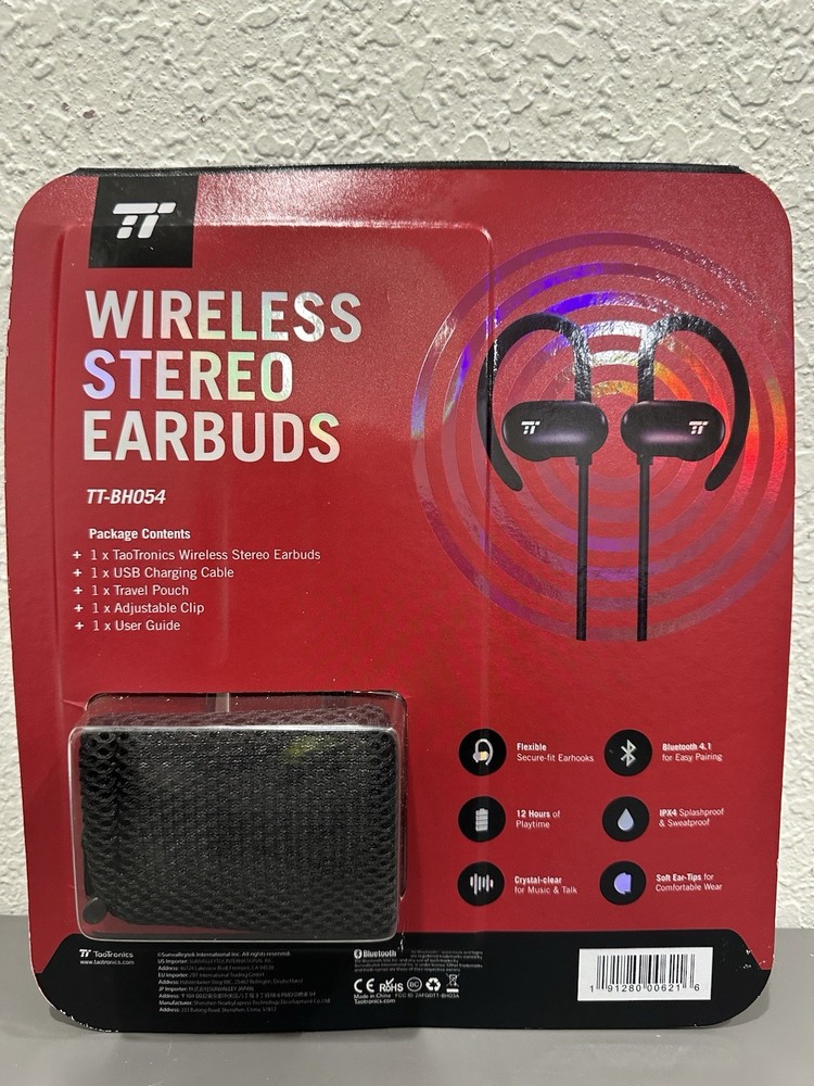 Taotronics Wireless Bluetooth Stereo Earbuds TT-BH054 New