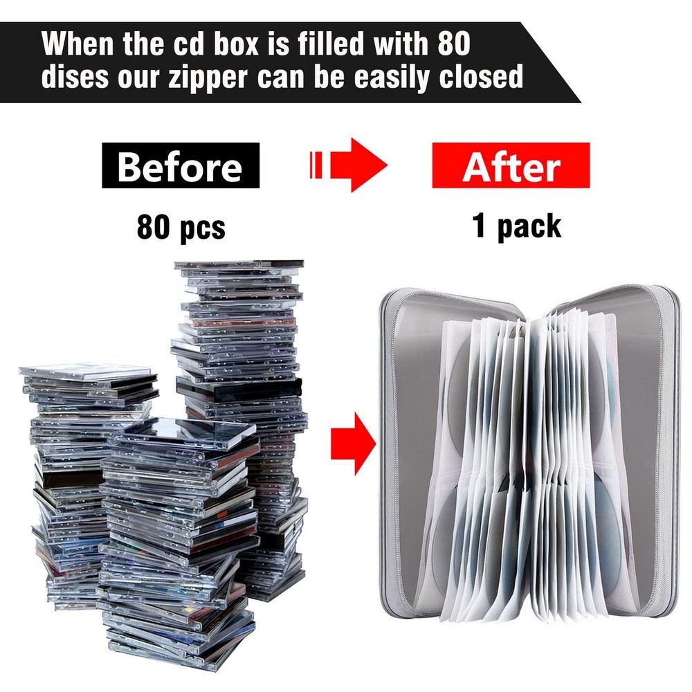 Siveit CD Case Holder, 80 Capacity CD/DVD Holders 80 Capacity, Silver
