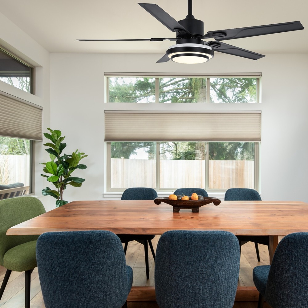 52-Inch Black Iron Ceiling Fan Light, 3-Color Dimming, Remote Control