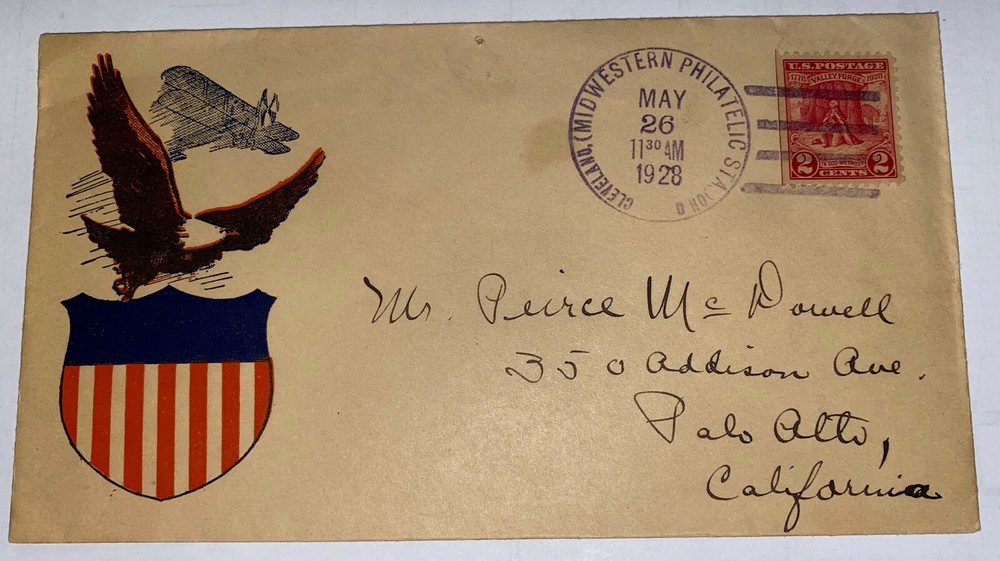 US Cover First Day Issue Valley Forge 1928 Biplane, Eagle