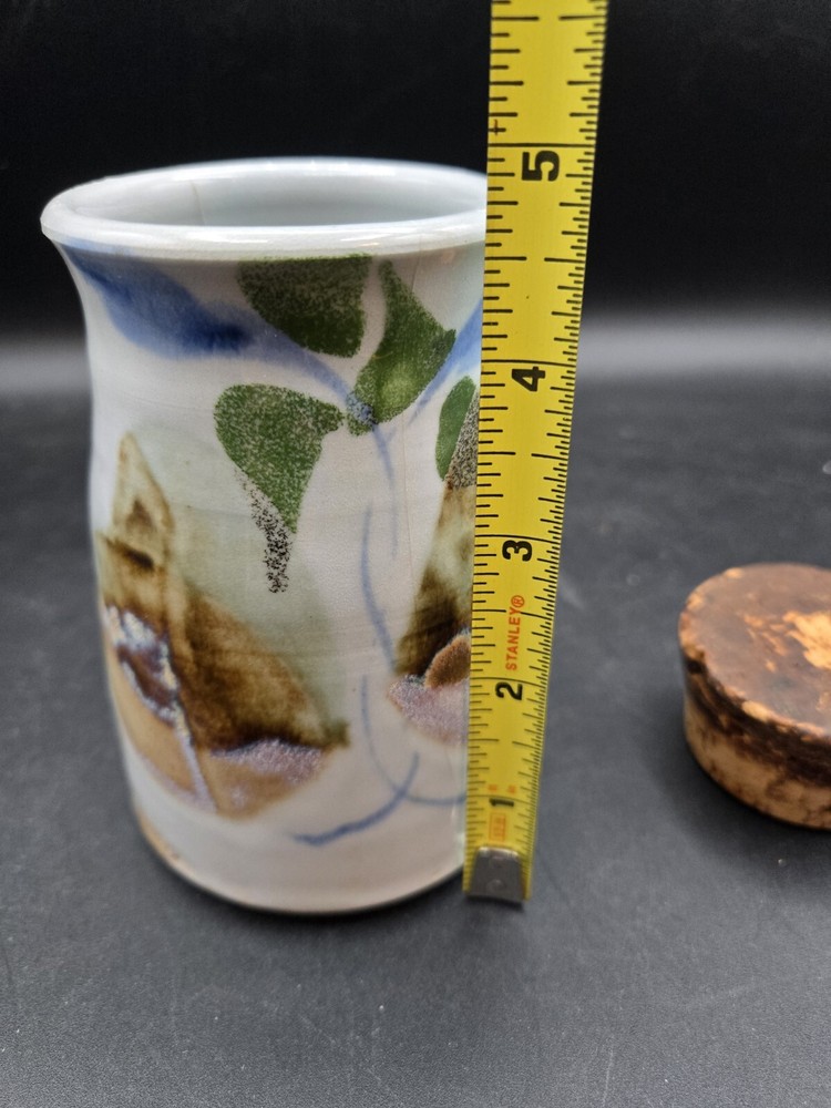 Studio Art Pottery Corked Storage Container Canister Jar Signed