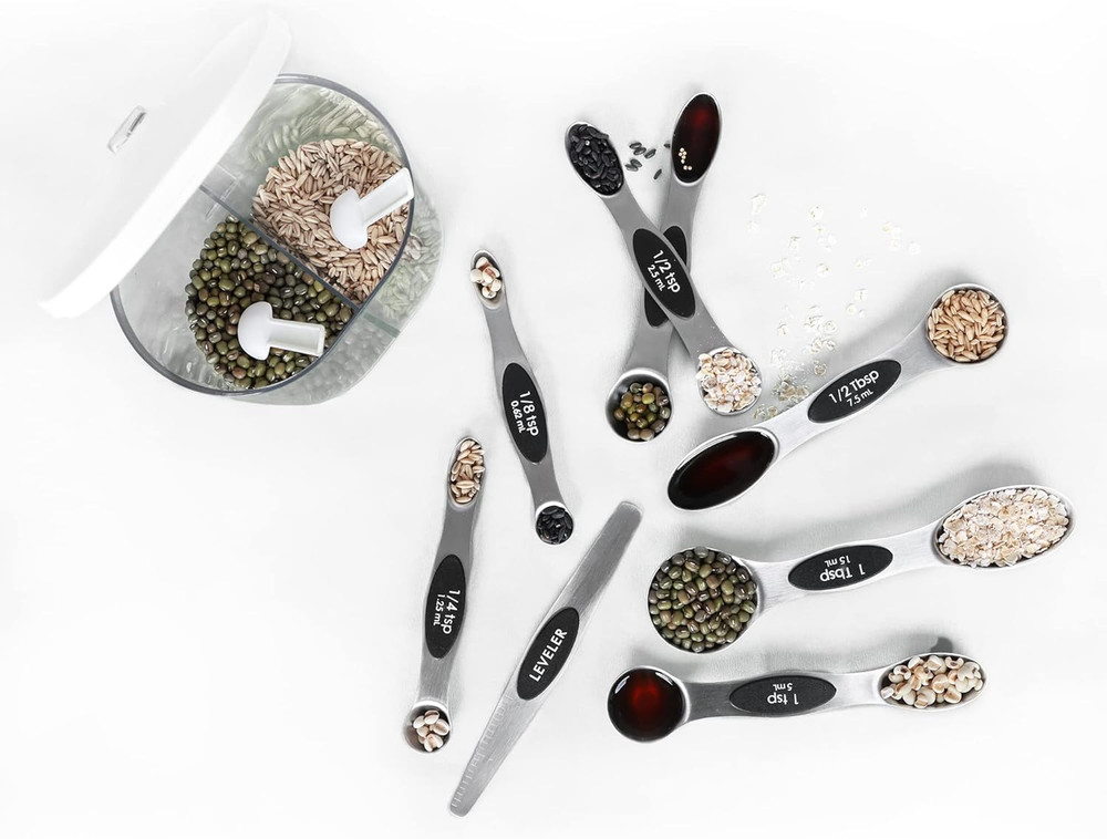 Magnetic Measuring Spoons Set Stainless Steel with Leveler, Stackable Metal Tabl