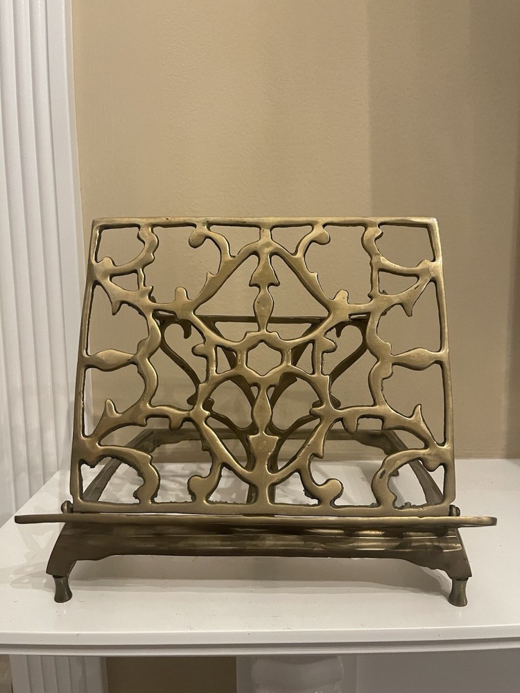 Vintage Ornate Solid Brass Book Music Stand Holder Retractable Adjustable Fold