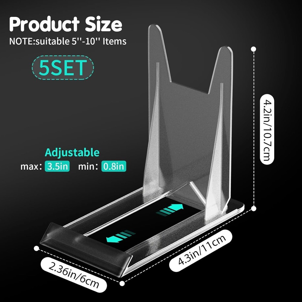 10 Pack Acrylic Book Stand for Display - Adjustable Clear Holder Transparent