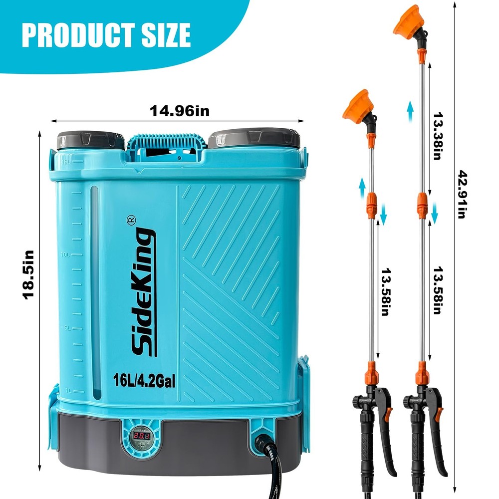 SideKing Battery Powered Backpack Sprayer 4 Gallon, 0100 PSI Adjustable Press...