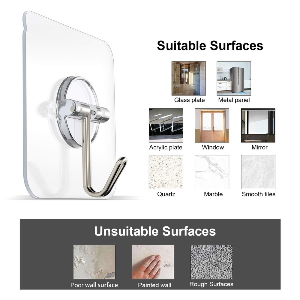ZNBEN Adhesive Hooks Removable Wall 13 LB Ceiling Hook Medium, Clear