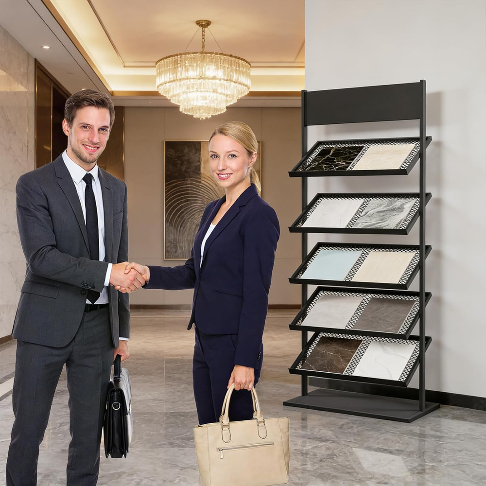 5-Tier Floor Tile Display Stand, Retail Display Rack for Tile, Building Material