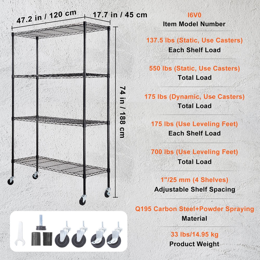 VEVOR Storage Shelving Unit Garage Storage Rack 4-Tier Adjustable 700 lbs Load