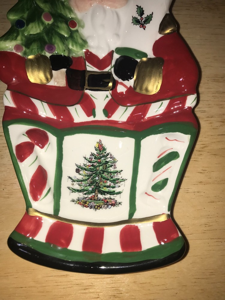 CHRISTMAS TREE SPODE SANTA NUTCRACKER PEPPERMINT SMALL DISH 10" X 5.25"