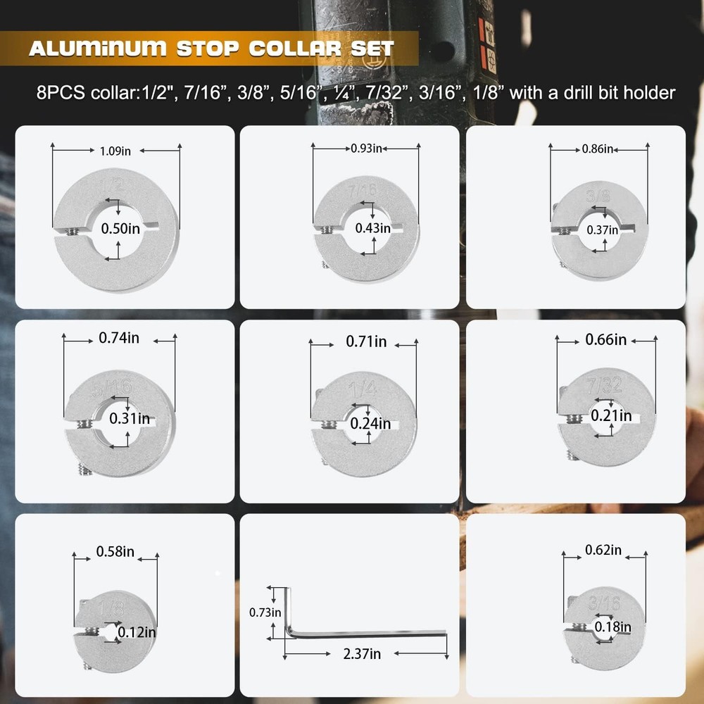 Aluminum Stop Collar Set - Drill Bit Depth Stop - Superior Split Ring Design