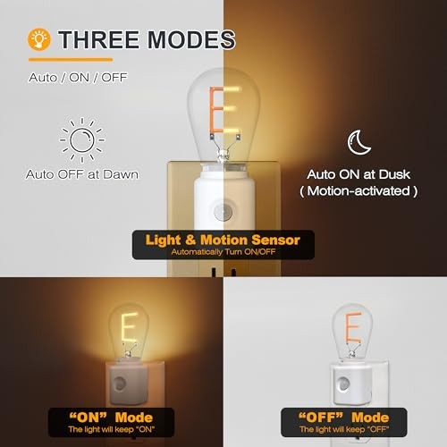 LED Motion Sensor Night Light, Plug-in, Dusk-to-Dawn NightLight- E- 1Pack