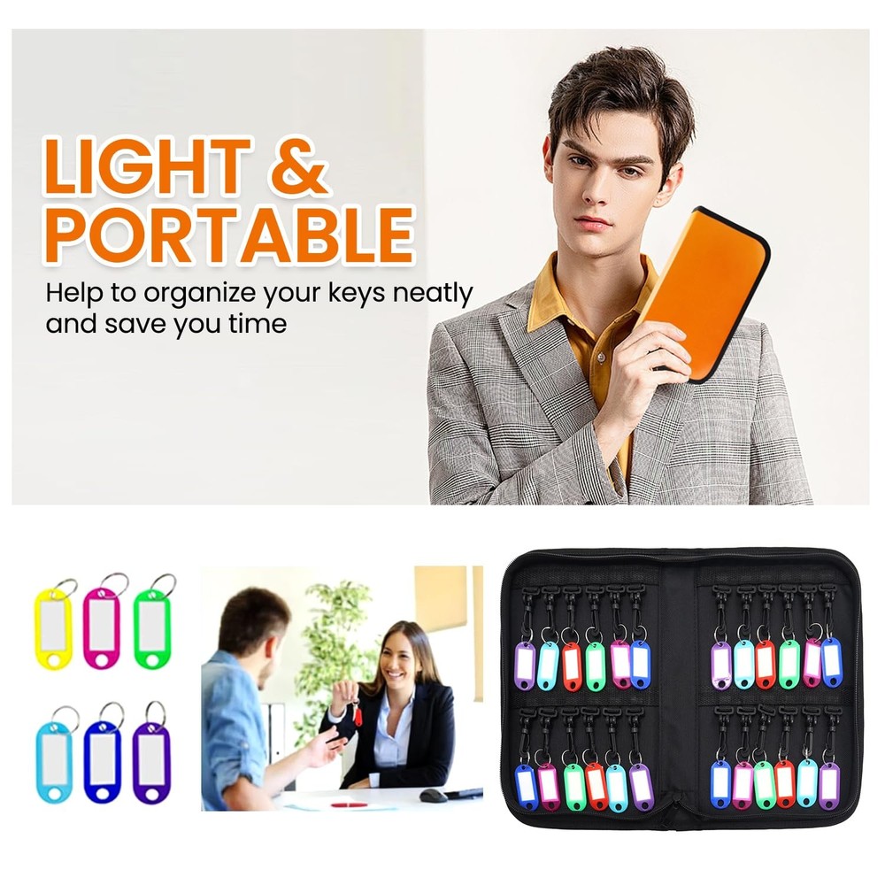 Zippered Key Case Organizer Fireproof Waterproof Binder 24 Hooks Tags