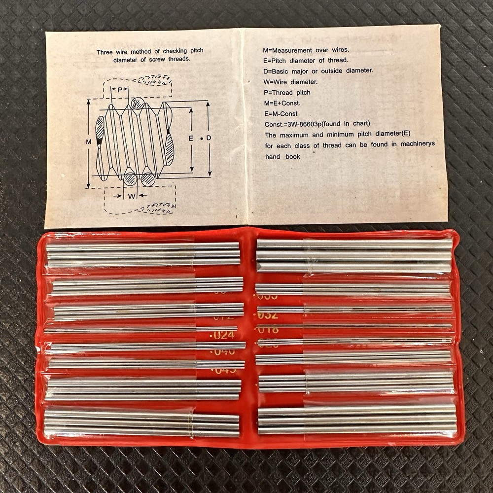 48 Pc Thread Measuring Wire Set 16 Different Diameter Sizes Pin Set. Brand New