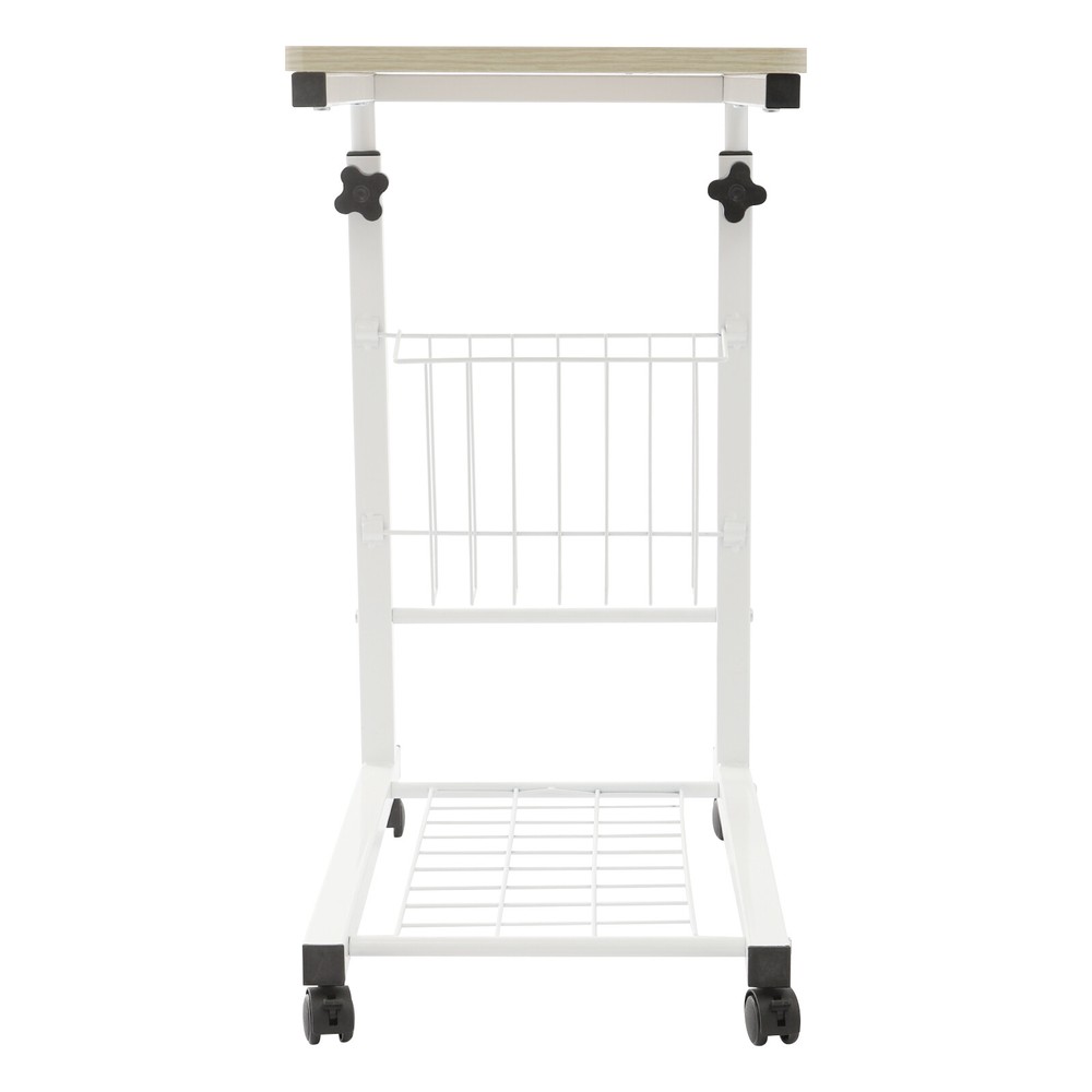 Adjustable Bed Side Table With Wheels, 2 Tier C Shaped Mobile Standalone Table