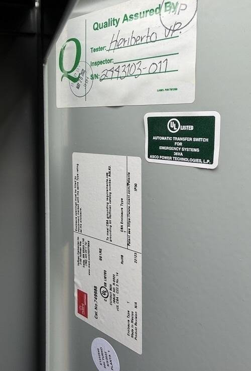 NEW 600 AMP ASCO ATS 208V 3PH AUTOMATIC TRANSFER SWITCH