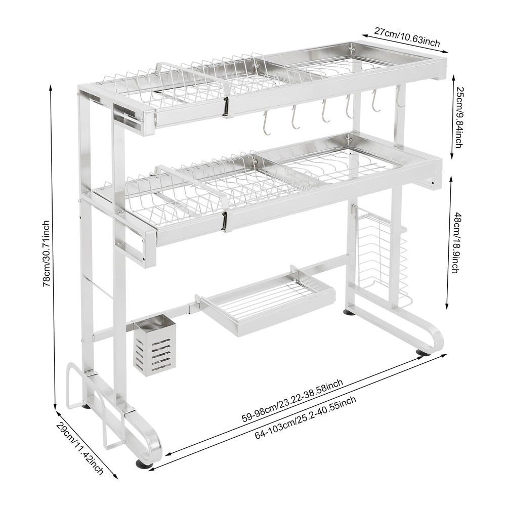 2-Tier Over Sink Dish Drying Rack, Stainless Steel Expandable Over Kitchen Sink